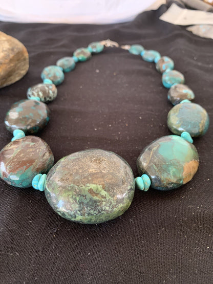 Natural Blue Nugget Turquoise Graduated Navajo Sterling Silver Necklace 00627
