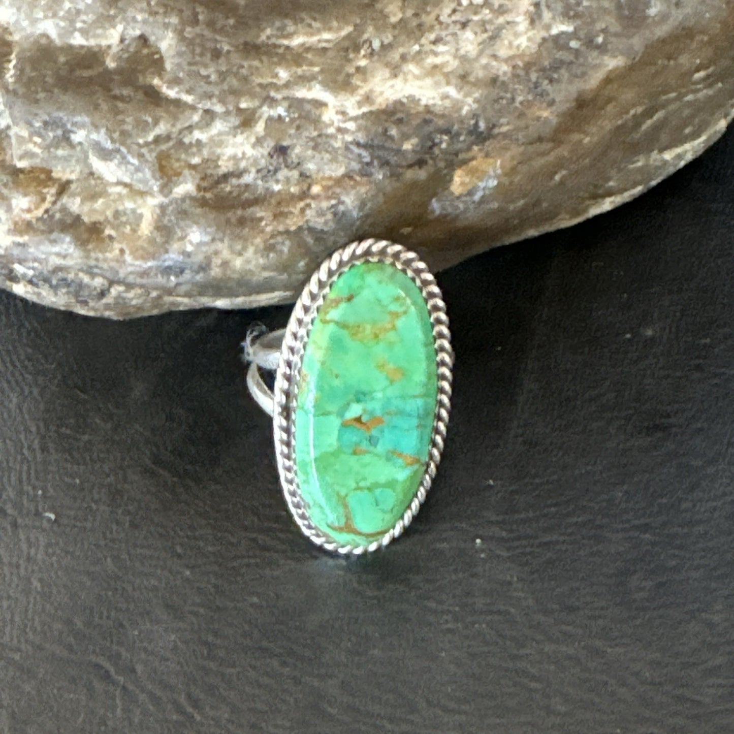 Navajo Sterling Silver Green Mohave Turquoise Ring Sz 8 19111