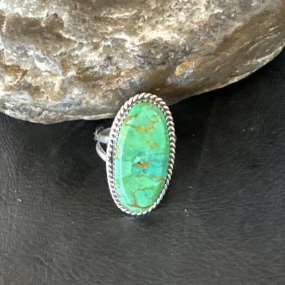 Navajo Sterling Silver Green Mohave Turquoise Ring Sz 8 19111