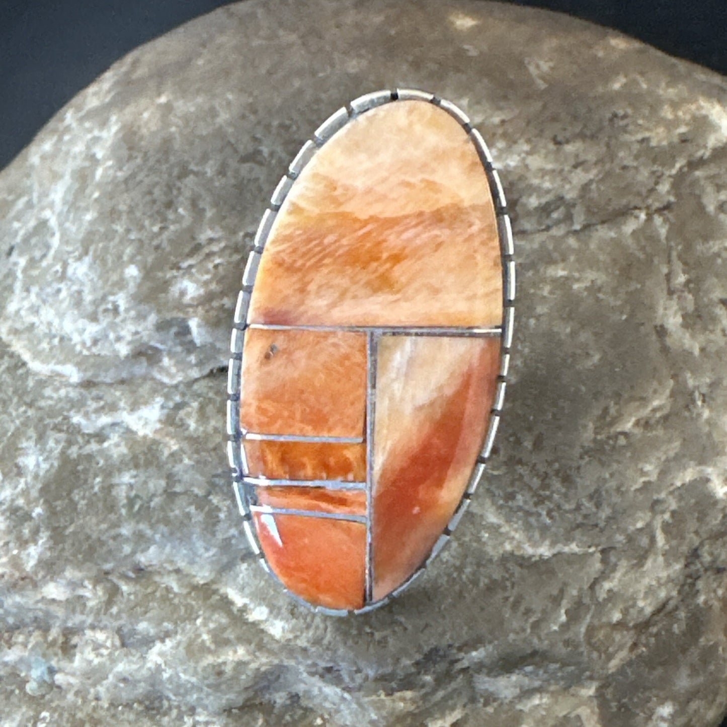 Women Orange Red Spiny Oyster Navajo Sterling Silver Ring Sz 6.5 18592