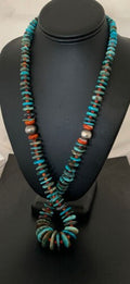Navajo Natural Blue Turquoise Spiny Oyster Necklace | Graduated | 28" | Authentic Native American Handmade | 332