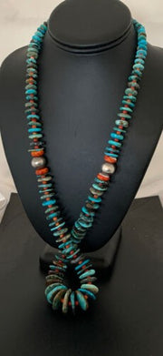 Navajo Natural Blue Turquoise Spiny Oyster Necklace | Graduated | 28" | Authentic Native American Handmade | 332