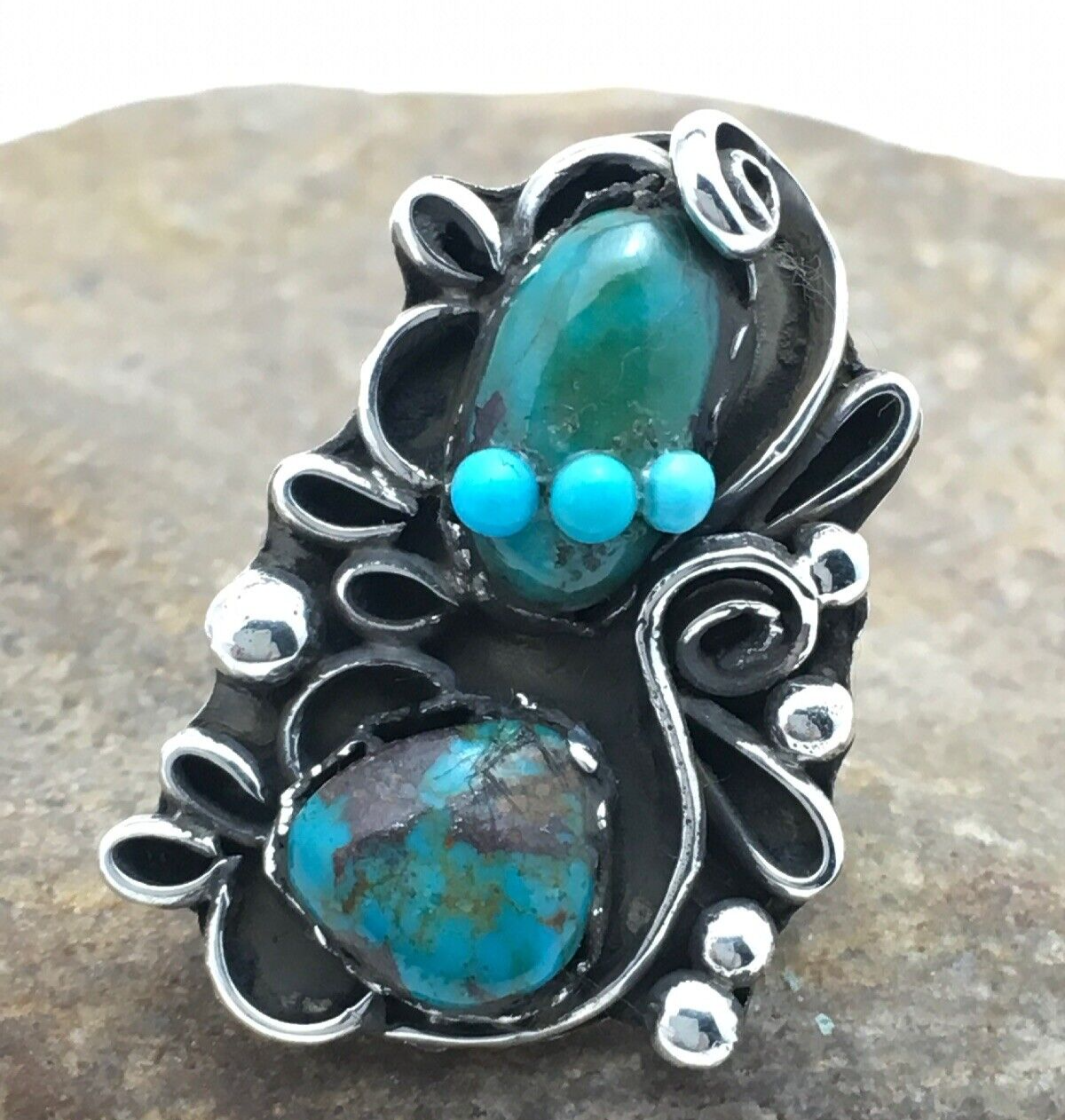 Turquoise Indian Navajo Sterling Silver Native American Ring Size 8.75 03182