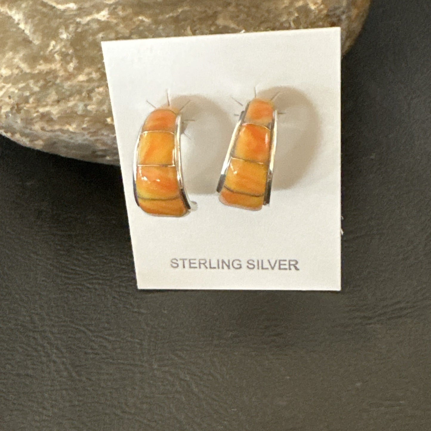 Gold Orange Spiny Oyster Navajo Sterling Silver Earrings 19260