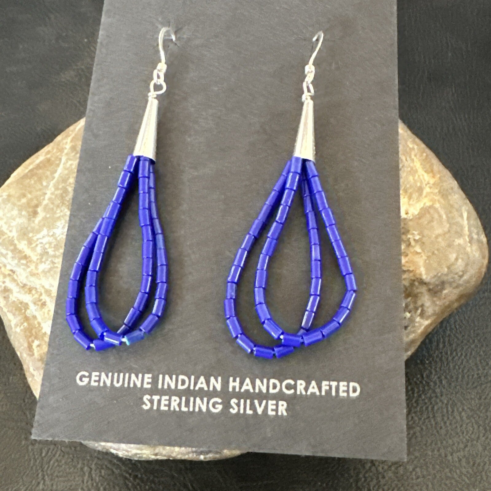Blue Lapis 2S Heishi Liquid Sterling Silver Dangle Earrings 17888