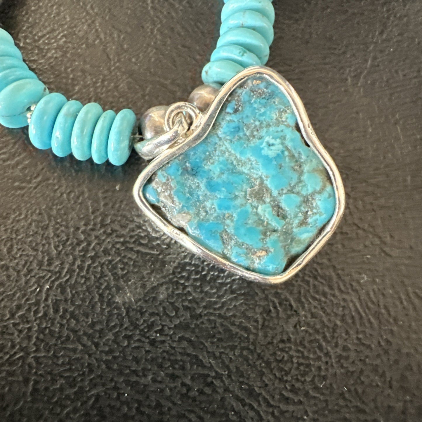 Blue Kingman Turquoise 2 Sided Pendant Navajo Sterling Native Necklace 20" 19517