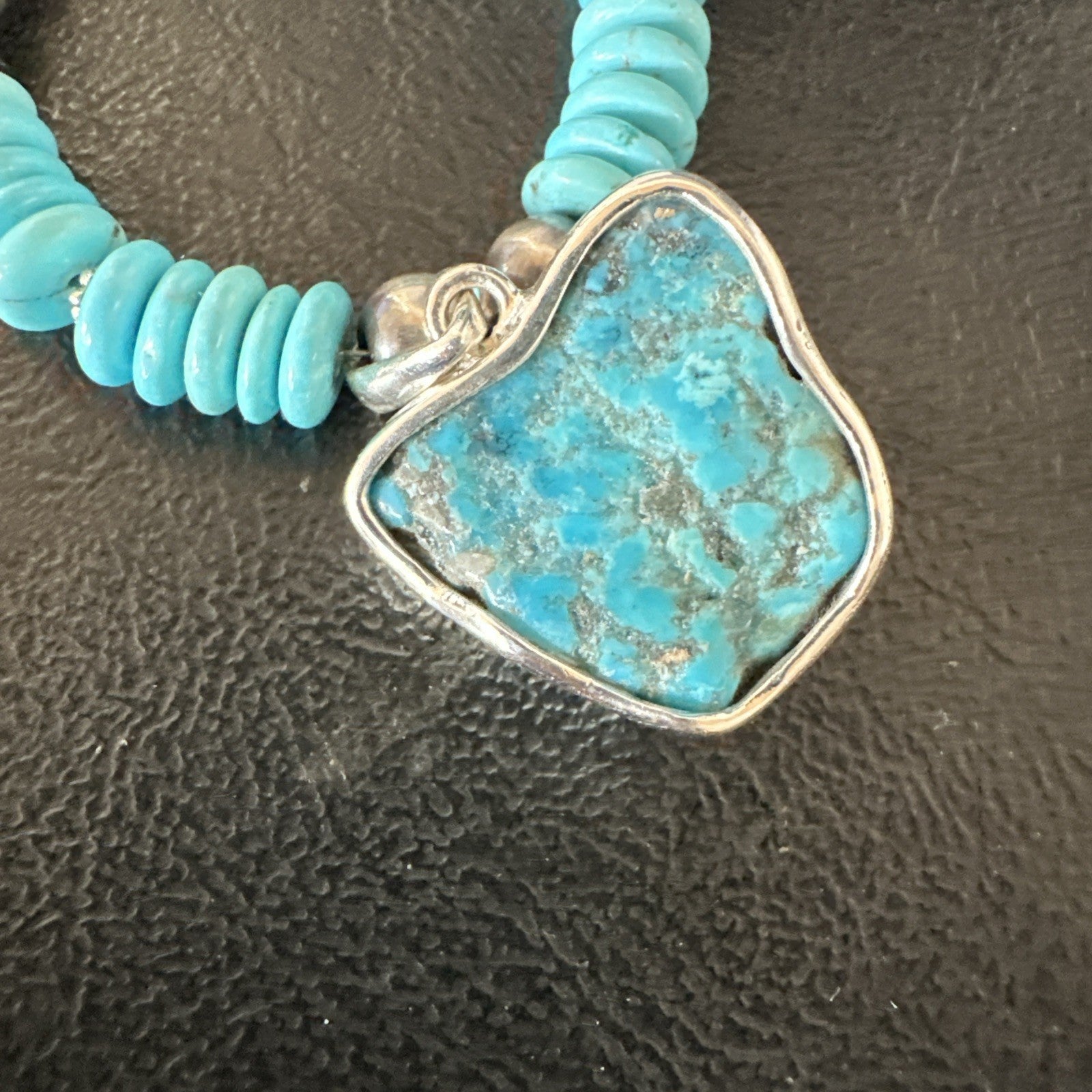 Blue Kingman Turquoise 2 Sided Pendant Navajo Sterling Native Necklace 20" 19517