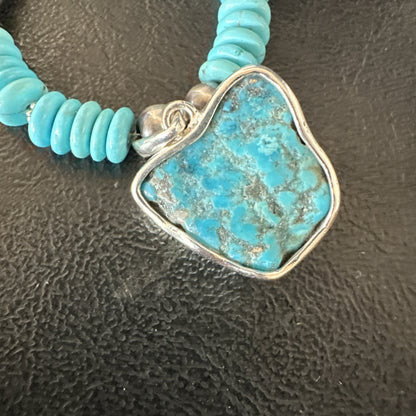 Blue Kingman Turquoise 2 Sided Pendant Navajo Sterling Native Necklace 20" 19517