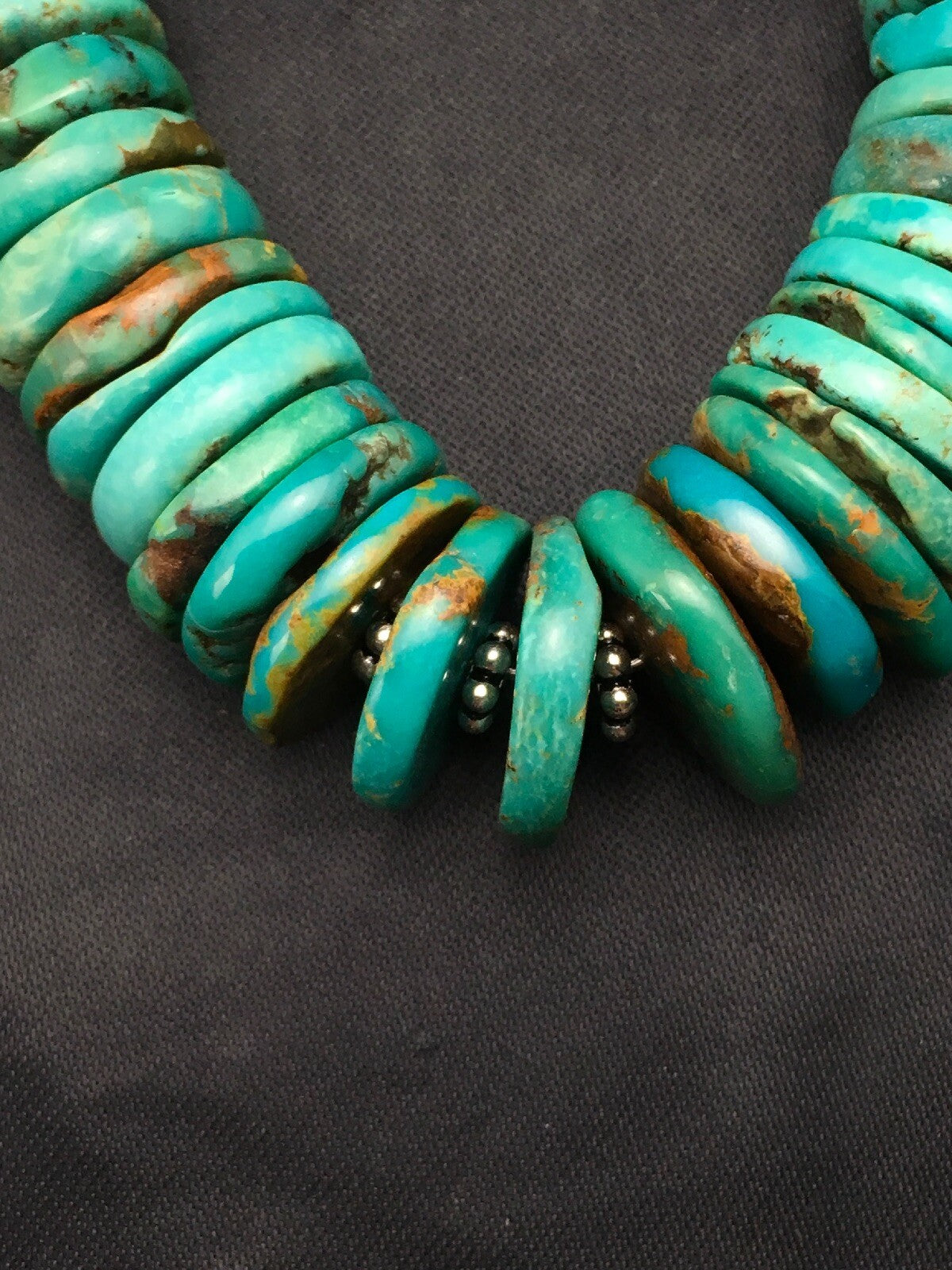 Navajo Graduated Turquoise Sterling Silver Necklace 18" 04045