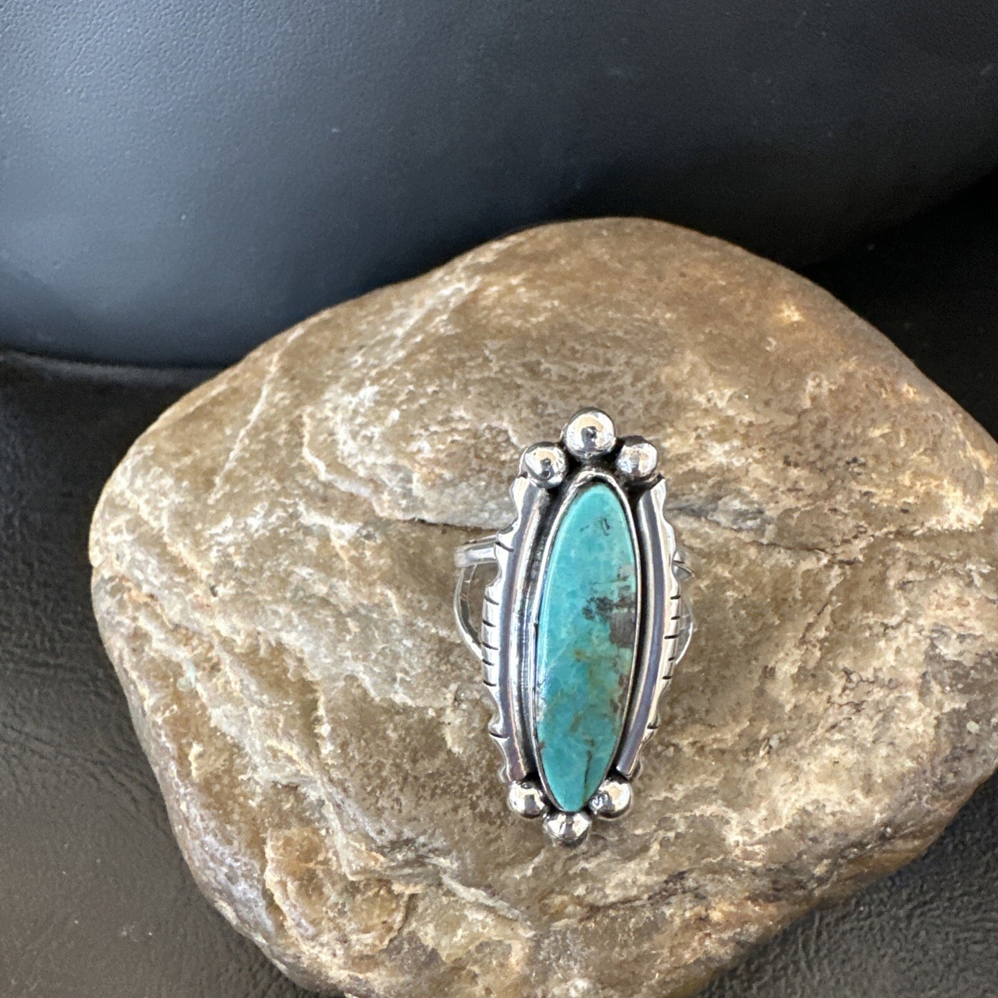 Blue Kingman Turquoise Native American Navajo Sterling Silver Ring Size 7 18629