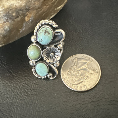 Blue Green Turquoise Navajo Sterling Silver Cluster Ring Size 8.5 19079