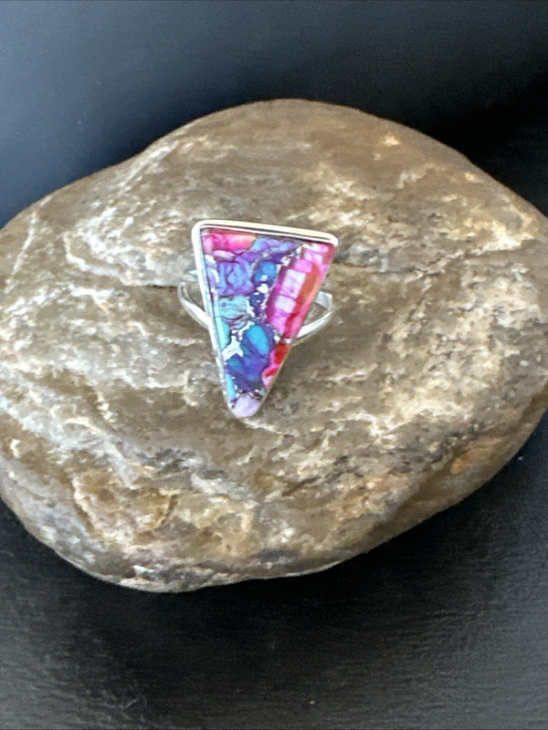 Blue Turquoise Spiny Oyster Southwestern Ring Size 9 | Sterling Silver | Authentic Native American Handmade | 18544