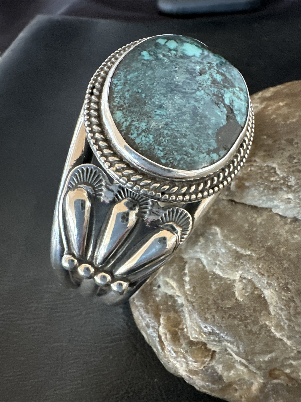 H Joe Blue Spiderweb Turquoise Navajo Sterling Silver Cuff Bracelet 8.2" 19424