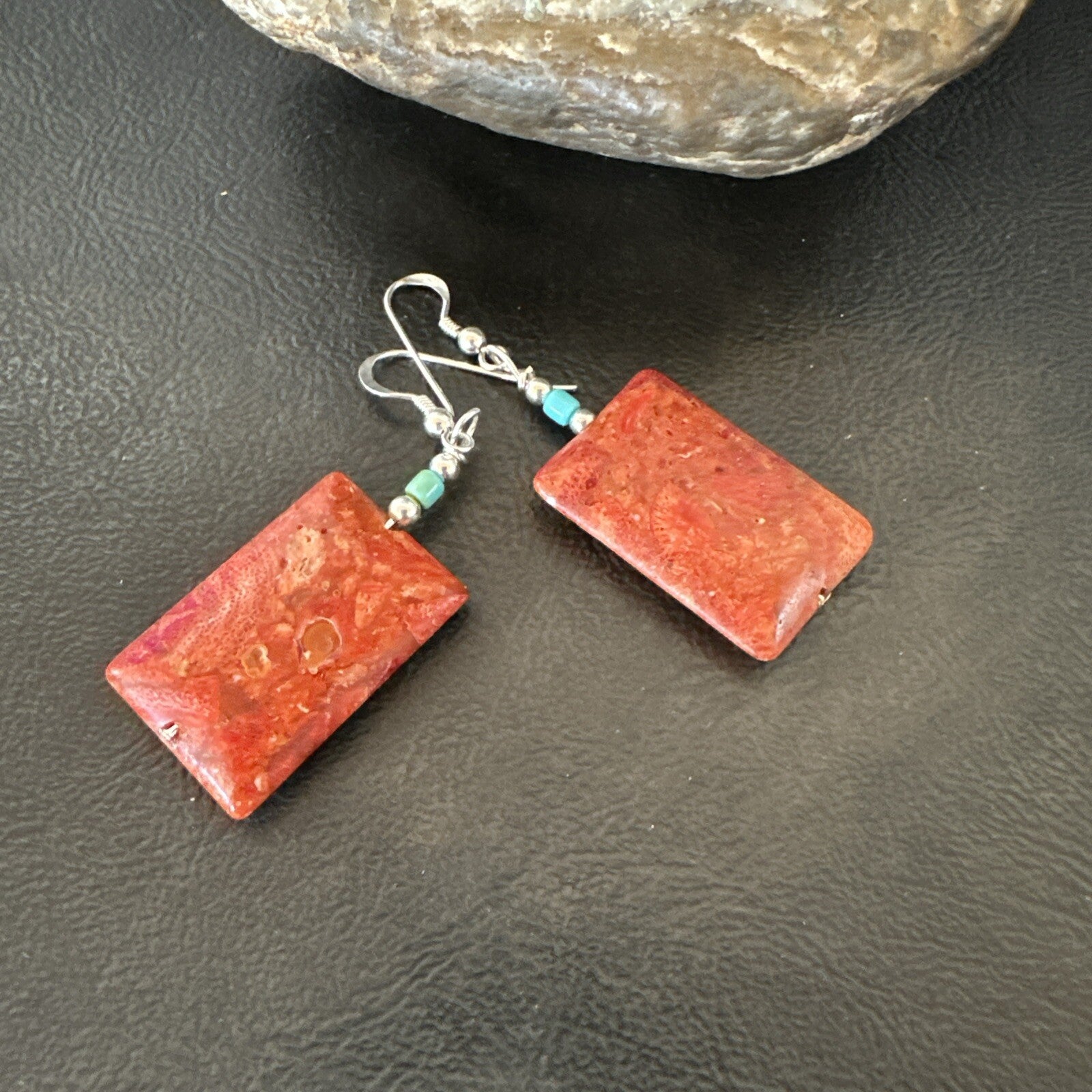 Apple Sponge Coral Southwestern Sterling Silver Earrings 1.5” 18838