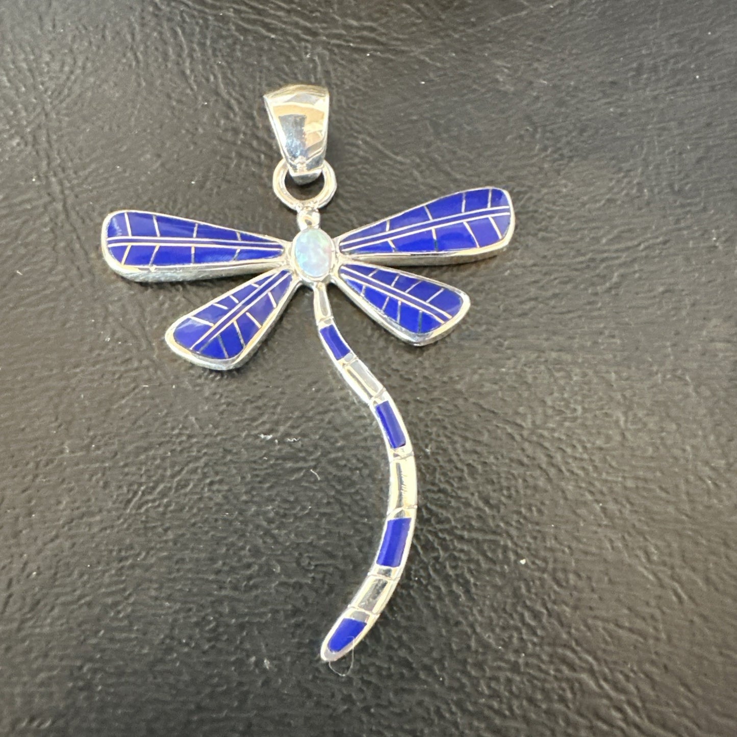 Dragonfly Sterling Silver Blue Lapis Inlay Pendant 19140