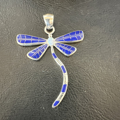 Dragonfly Sterling Silver Blue Lapis Inlay Pendant 19140