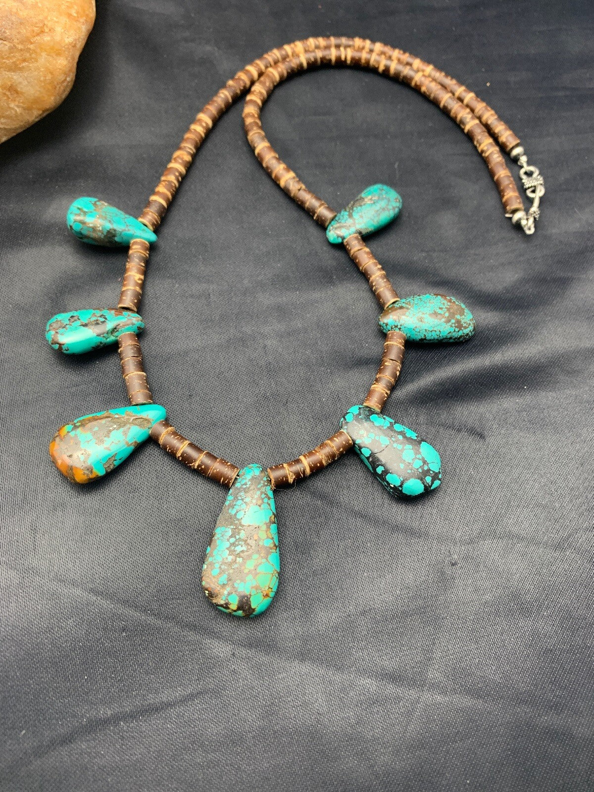 Spiderweb Turquoise & Bone Sterling Silver Santo Domingo Necklace 4286