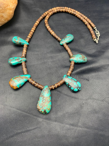 Spiderweb Turquoise & Bone Sterling Silver Santo Domingo Necklace 4286