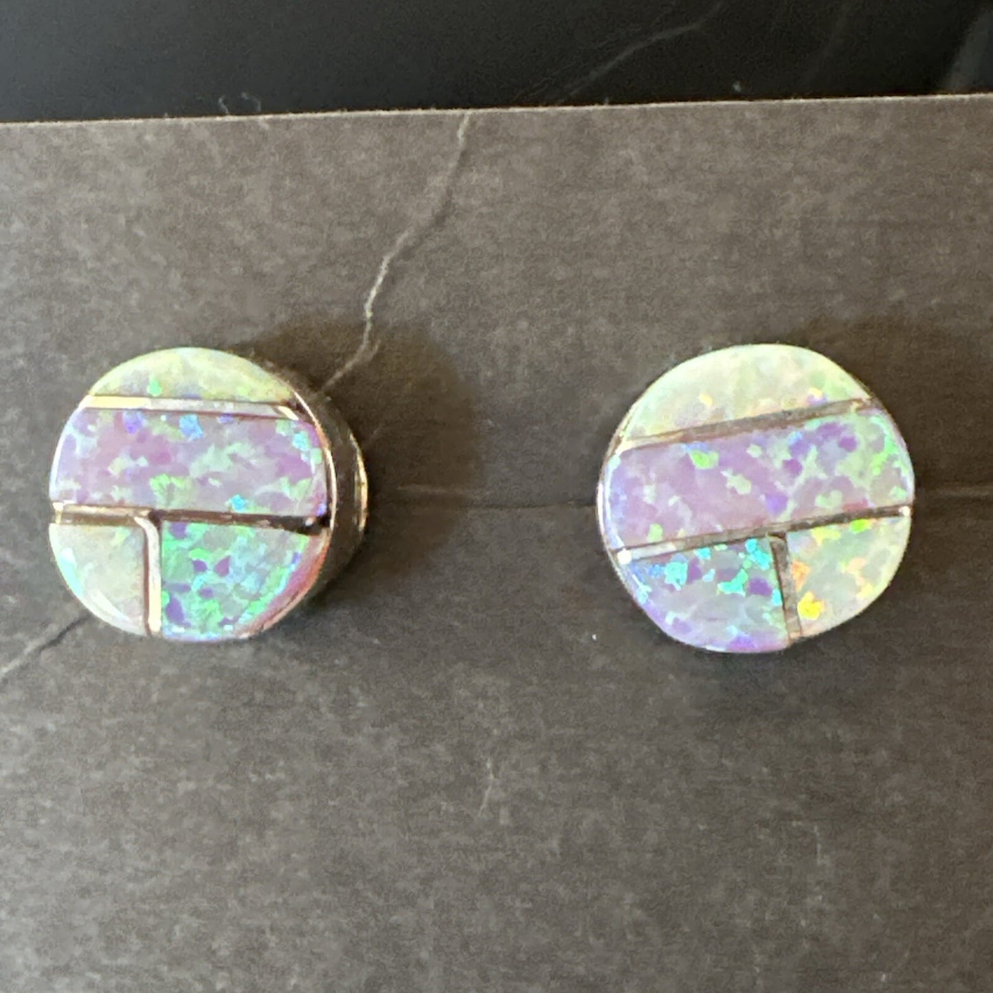 Multicolor Opal Navajo Handmade Sterling Silver Inlay Post Earrings 18719