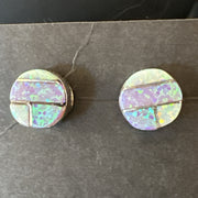 Multicolor Opal Navajo Handmade Inlay Post Earrings | Sterling Silver | Authentic Native American Handmade | 18719