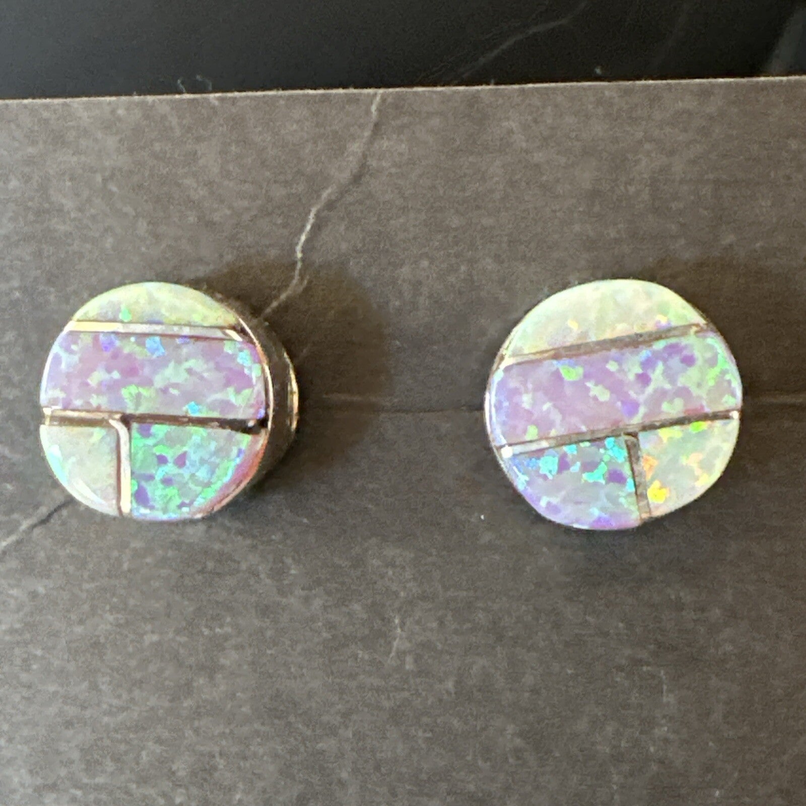 Multicolor Opal Navajo Handmade Sterling Silver Inlay Post Earrings 18719