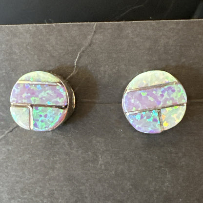 Multicolor Opal Navajo Handmade Sterling Silver Inlay Post Earrings 18719