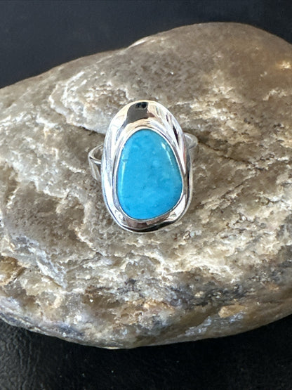 WoMens Sterling Silver Blue Kingman Turquoise Ring Size 7.5 17685