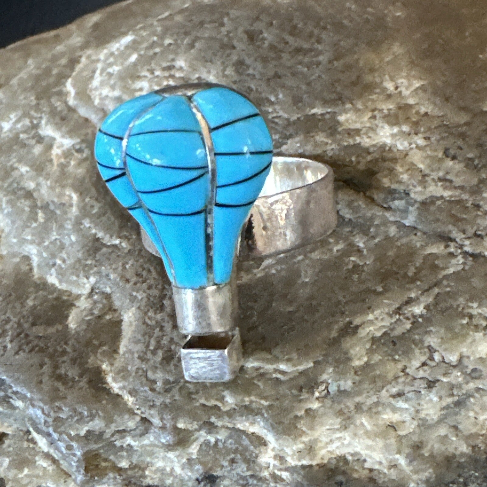 Navajo Blue Turquoise Balloon Inlay Band Ring Sz 6.5 18189