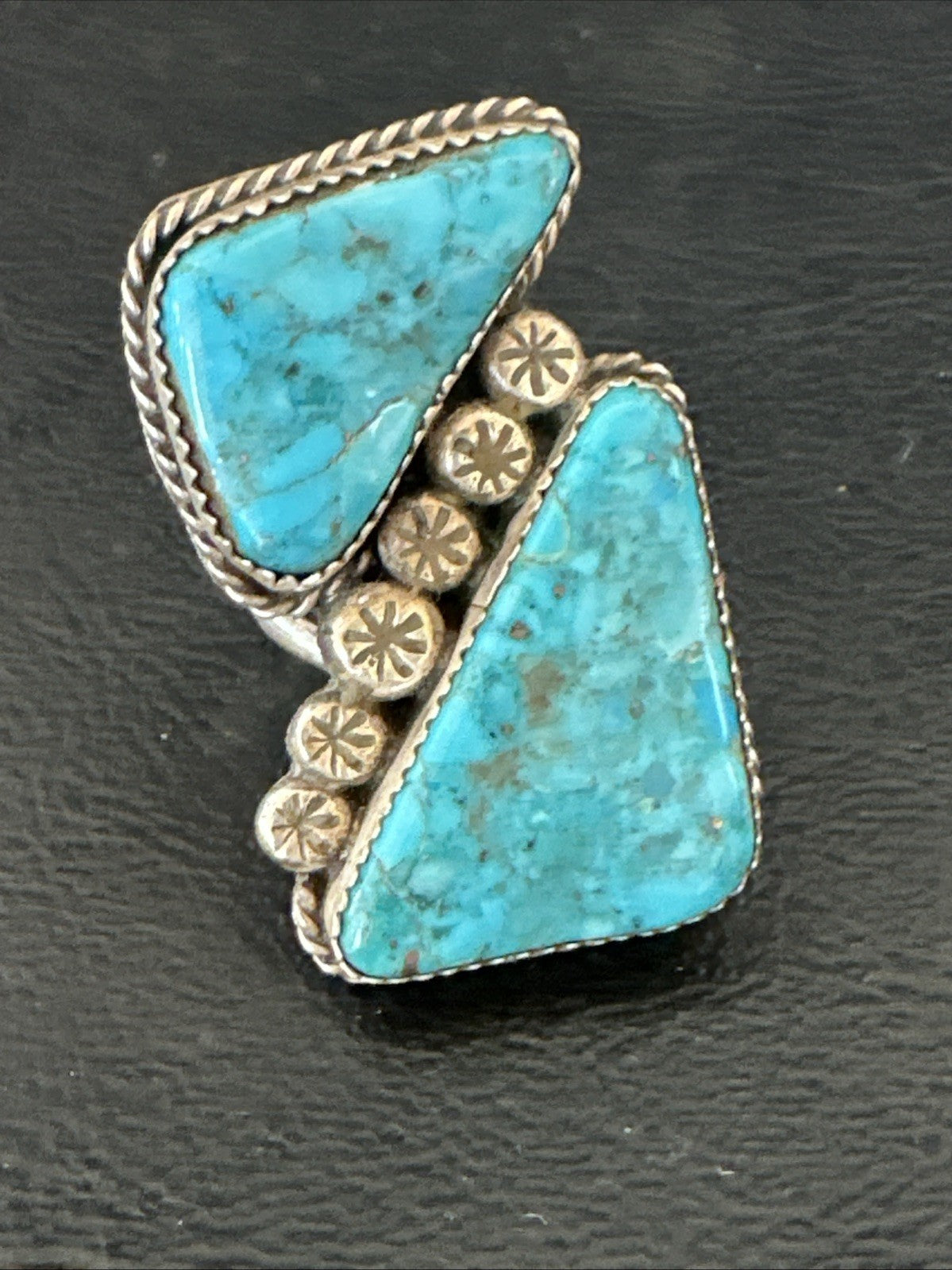 Navajo Blue Turquoise Ring MultiStone Cluster Sz 8 19802