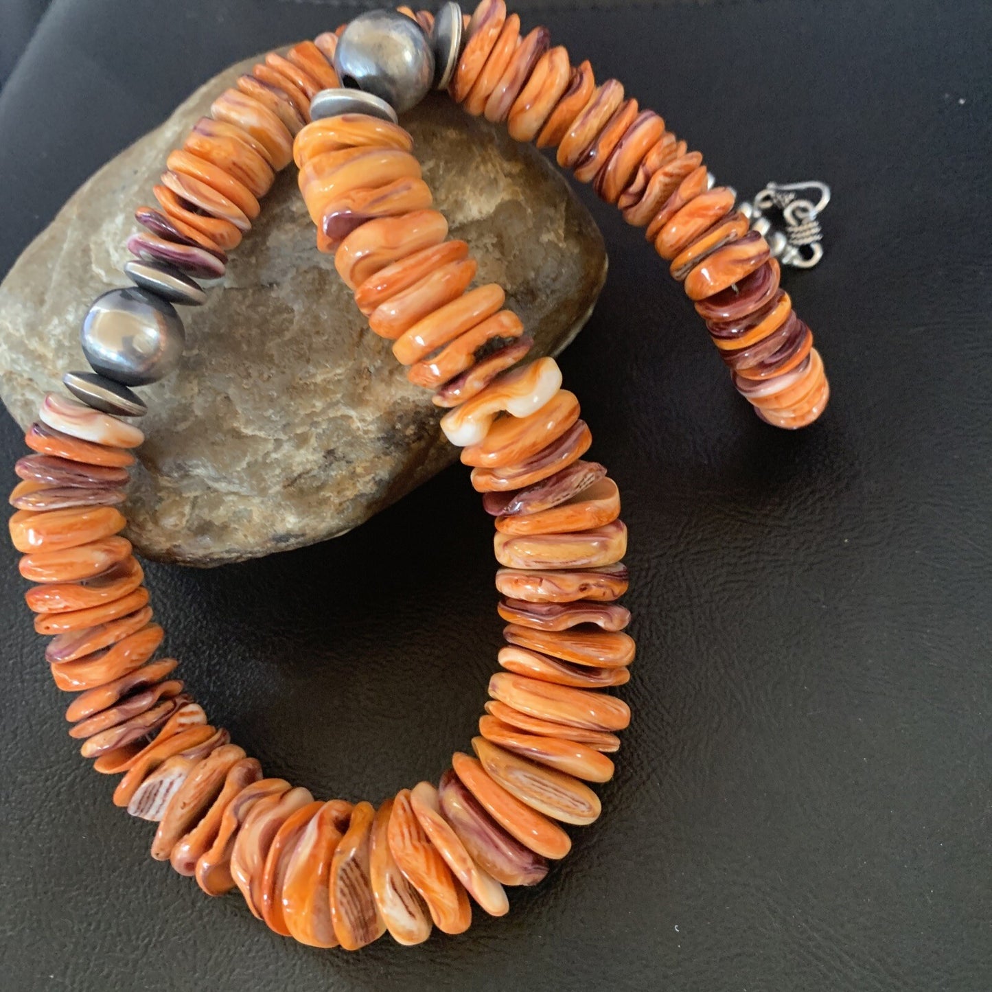 Orange Purple Spiny Oyster Navajo Pearls Sterling Silver Necklace 21" 12736