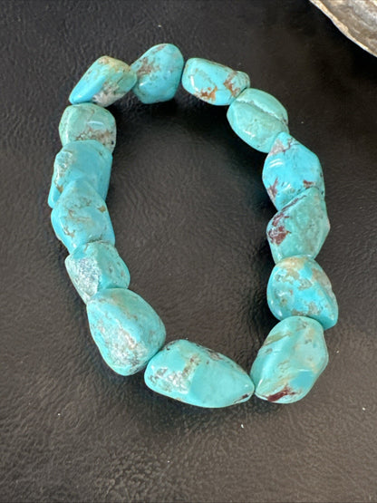 Mens Womens Blue Turquoise Stretch Stone Friendship Bracelet 7" 18869