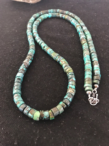 Native Turquoise Heishi Bead 7 mm Navajo Sterling Silver Necklace 3725