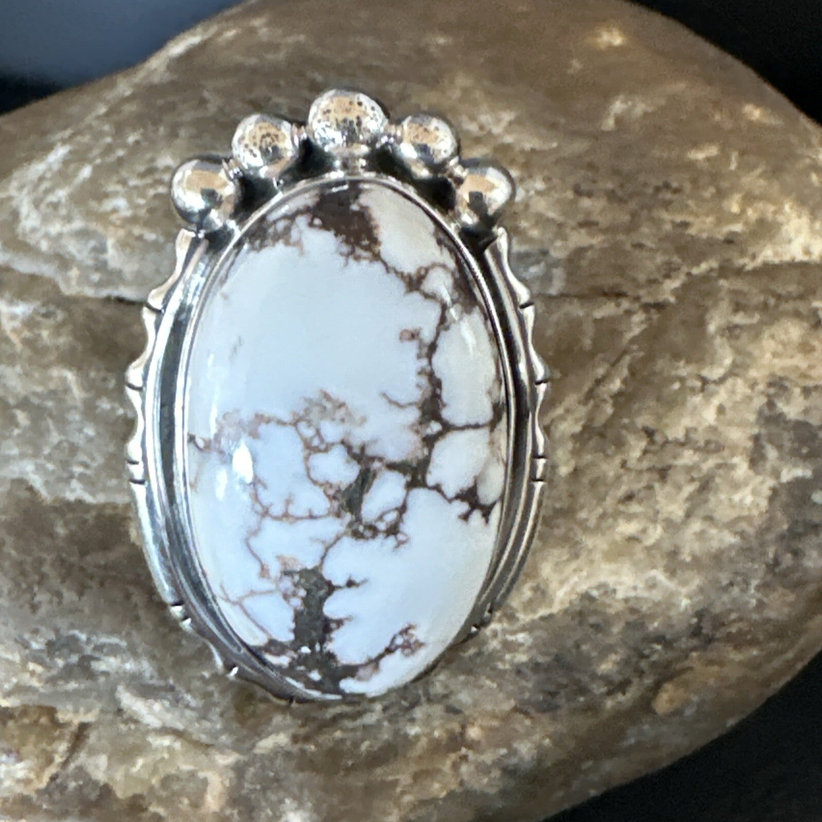 Men’s Womens Wild Horse Turquoise Navajo Sterling Silver Ring Size 7 18011
