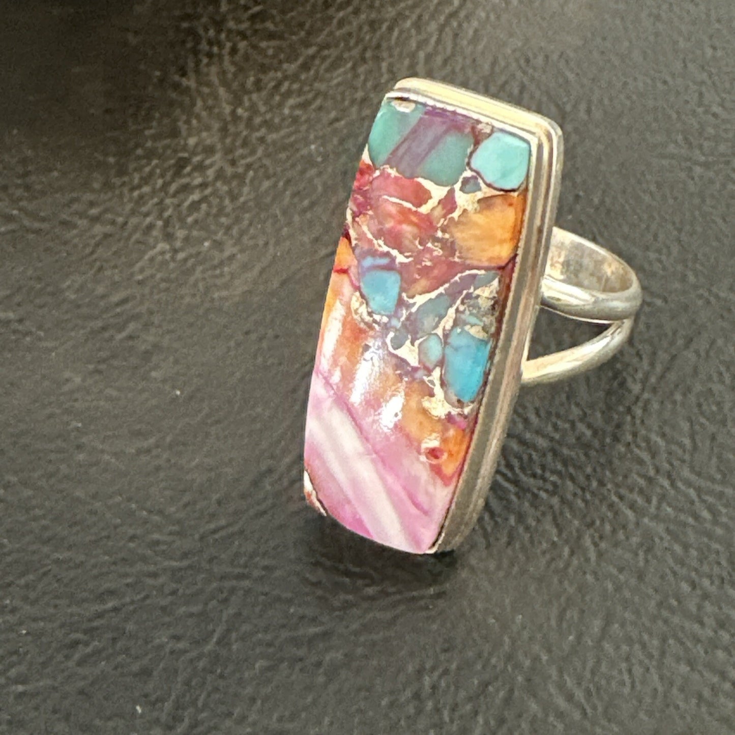 Blue Turquoise Spiny Oyster Navajo Sterling Silver Ring Size 7 18223
