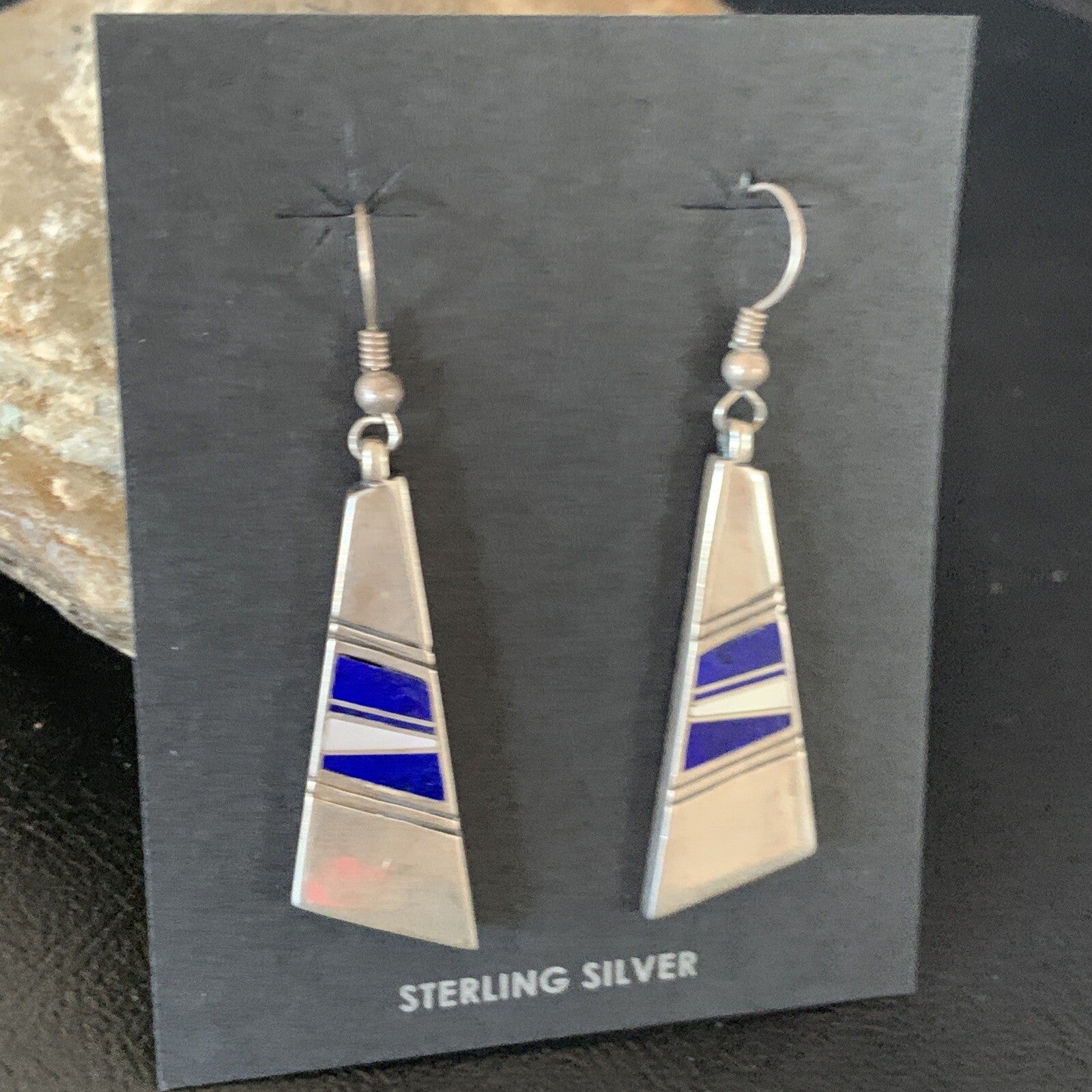 Navajo Inlay Lapis Lazuli Dangle Earrings Sterling Silver 1.5" 13028