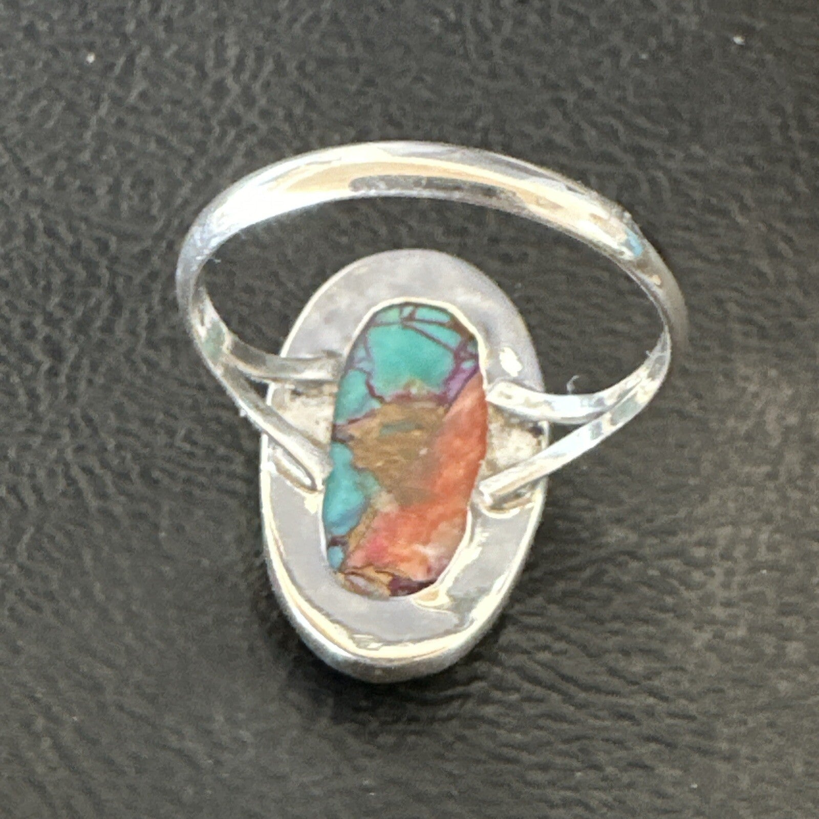 Blue Turquoise Spiny Oyster Southwestern Sterling Silver Ring Size 11 18455