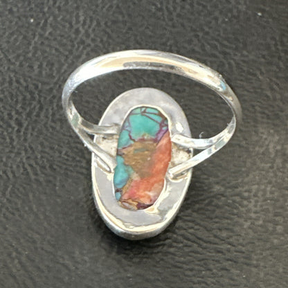 Blue Turquoise Spiny Oyster Southwestern Sterling Silver Ring Size 11 18455