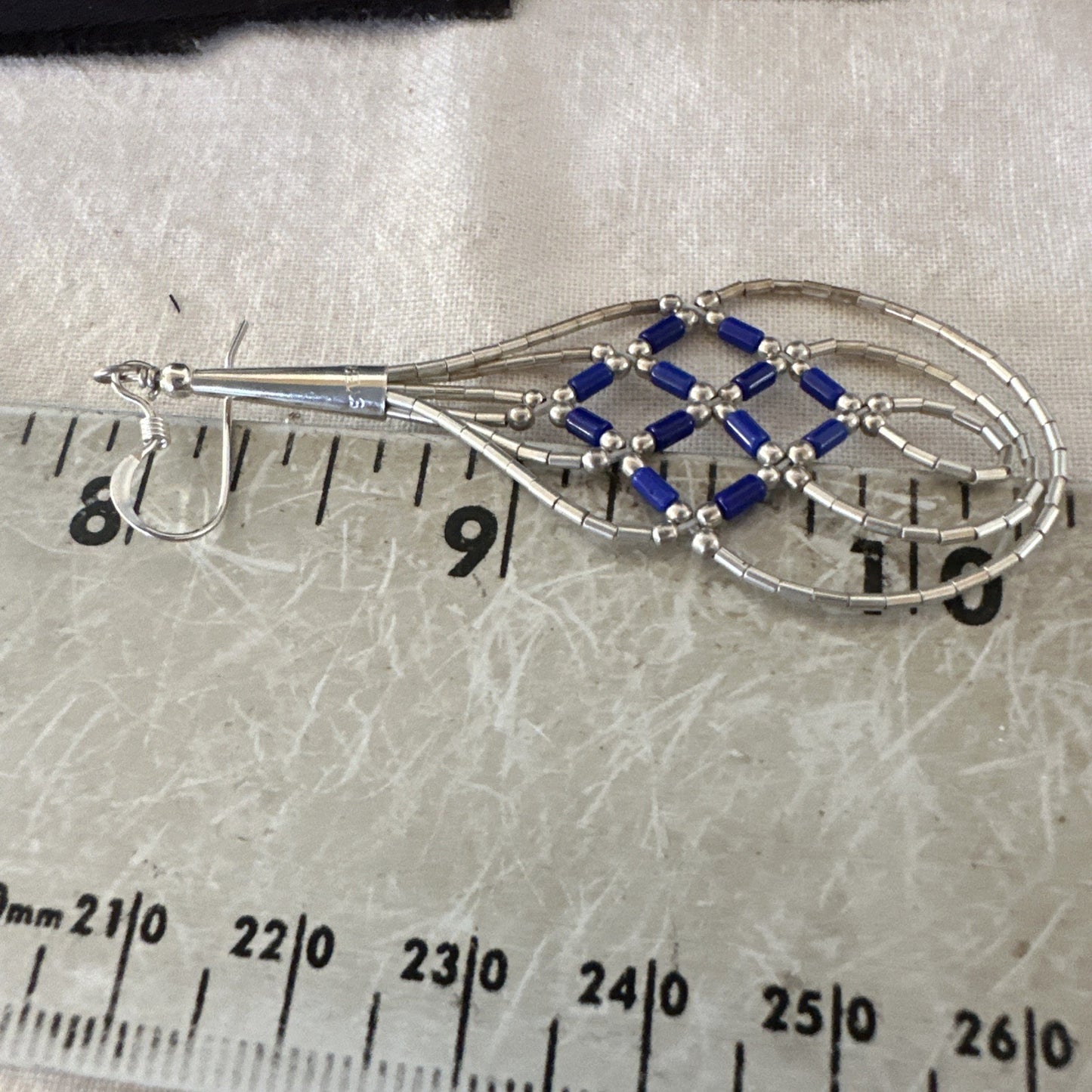 Lapis Heishi Tubes Pendant 7 Strand Sterling Silver Necklace Earrings 19753