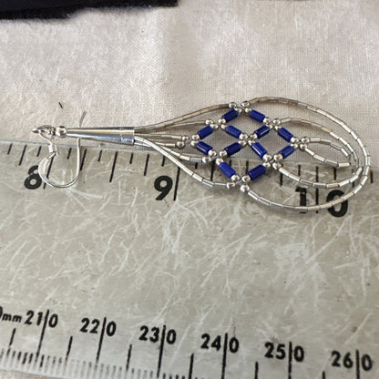 Lapis Heishi Tubes Pendant 7 Strand Sterling Silver Necklace Earrings 19753