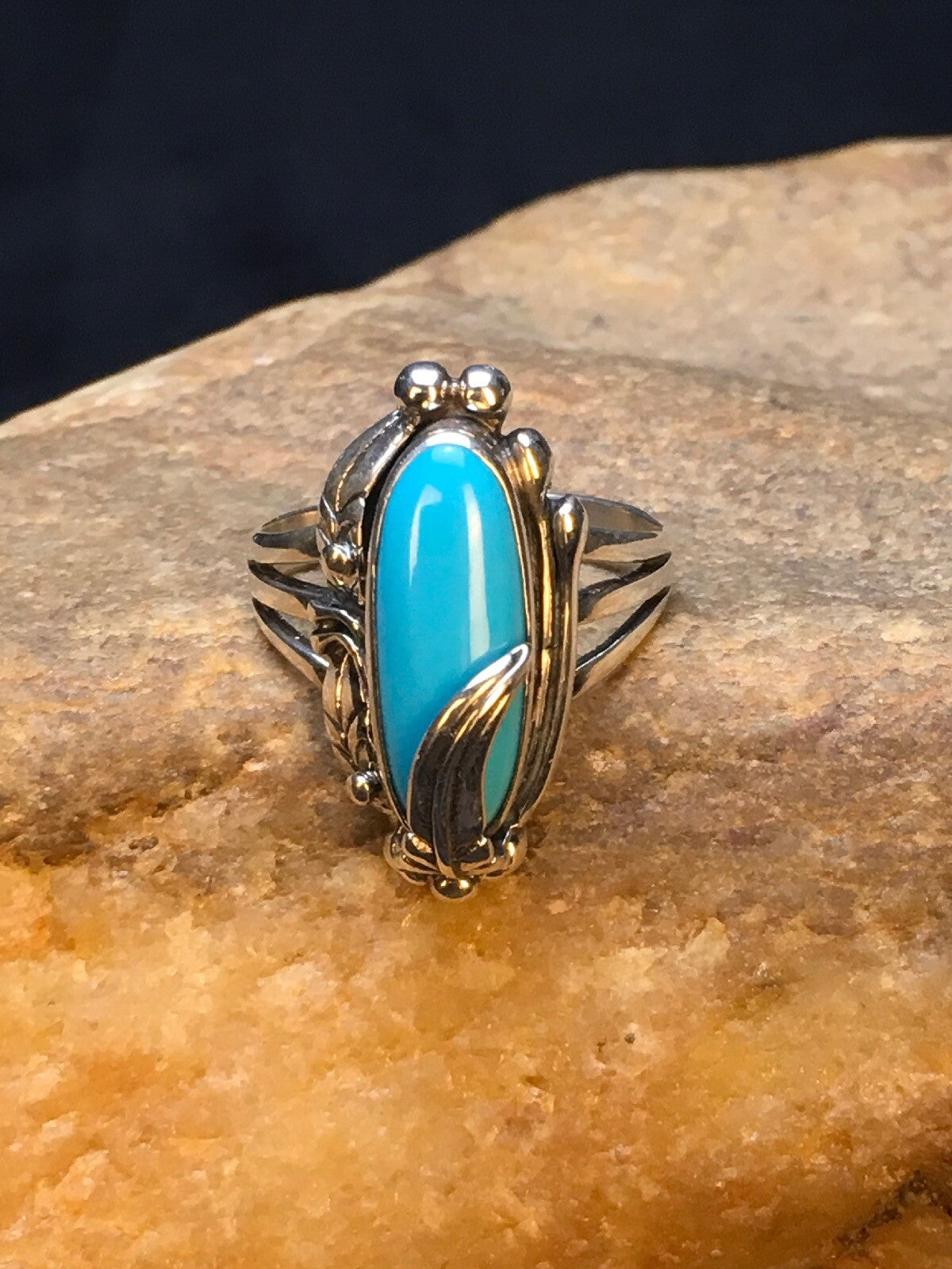 Native American Blue Turquoise Ring Navajo Sterling Silver Sz 11.5 8919