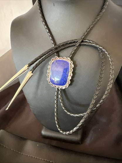 Mens Blue Lapis Lazuli Navajo Sterling Silver Bolo Tie 18660