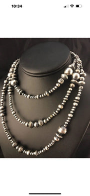 48"Long Navajo Pearls Mixed Bead Necklace | Sterling Silver | Authentic Native American Handmade