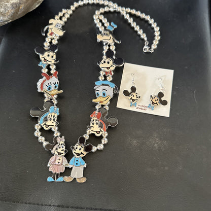 MICKEY MOUSE ZUNI TURQUOISE STERLING SILVER SQUASH BLOSSOM EARRINGS 17784