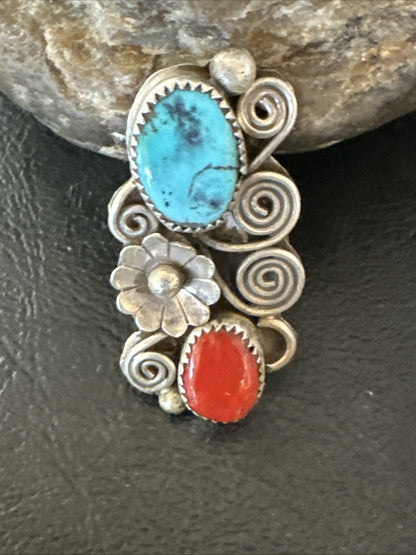 Cluster Kingman Turquoise Purple Spiny Navajo Sterling Silver Ring Sz 6.5 19765