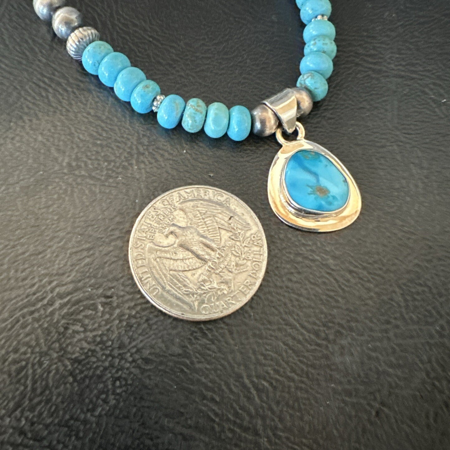 WoMens Blue Kingman Turquoise Pendant Navajo Sterling Silver Necklace 21" 18417