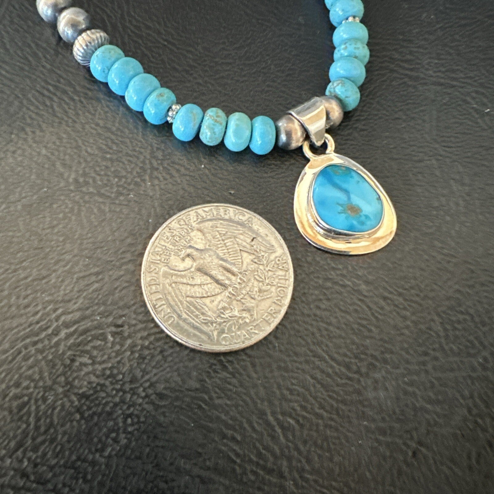 WoMens Blue Kingman Turquoise Pendant Navajo Sterling Silver Necklace 21" 18417
