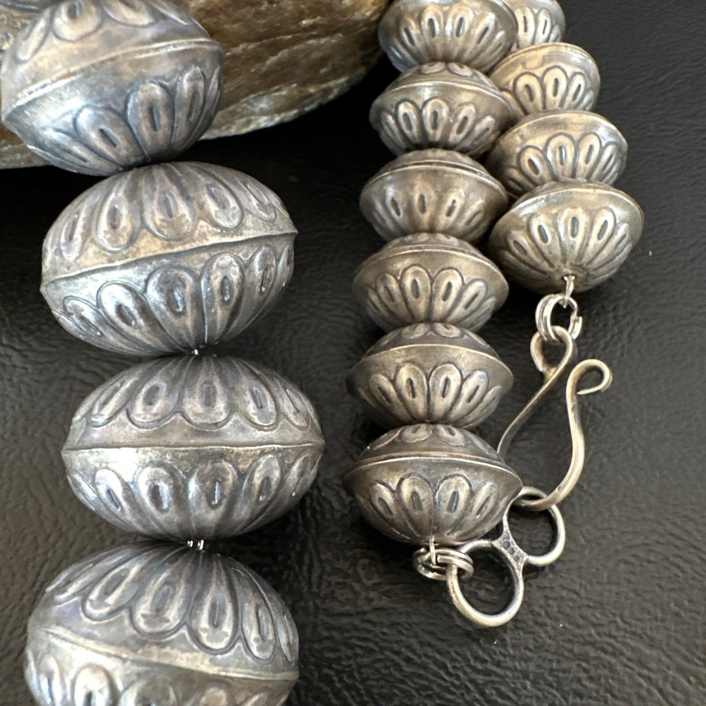 Navajo Pearls Handmade Stamped Graduated Sterling Silver 30" Necklace 16800