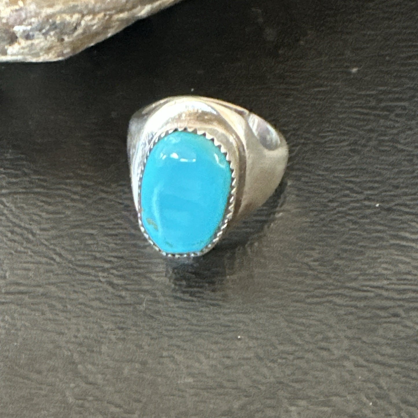 Blue Kingman Turquoise Navajo Sterling Silver Ring Size 10 19407