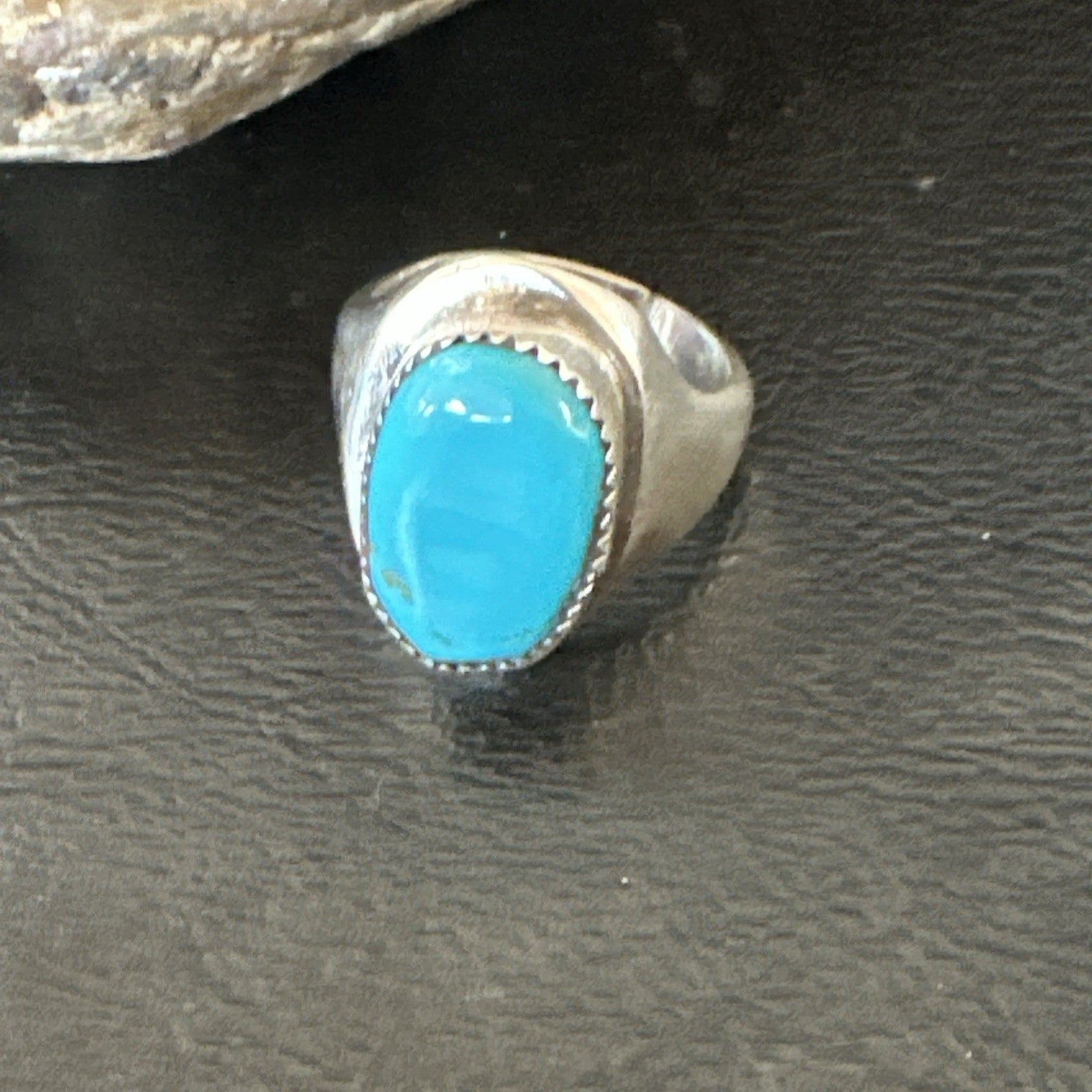 Blue Kingman Turquoise Navajo Sterling Silver Ring Size 10 19407