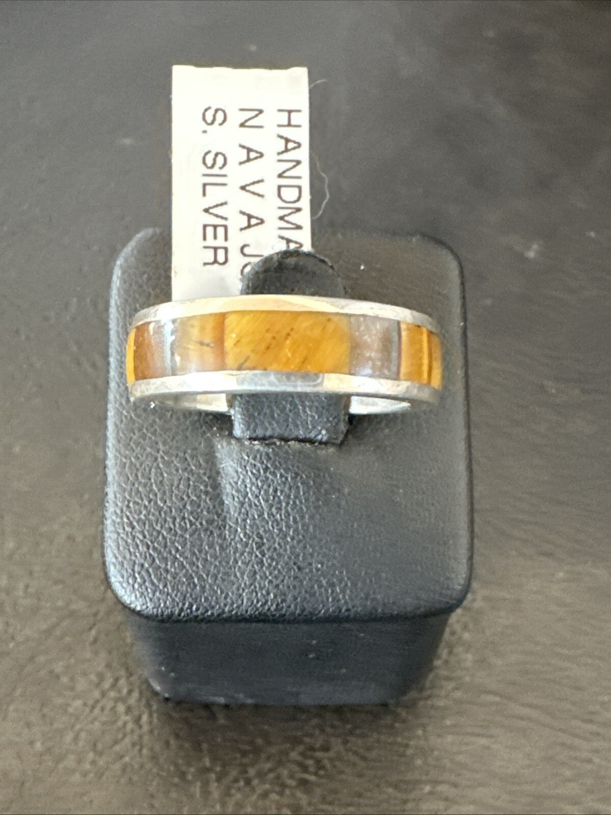 Women Coffee Tigers Eye Navajo Sterling Silver Inlay Ring Size 7 18704